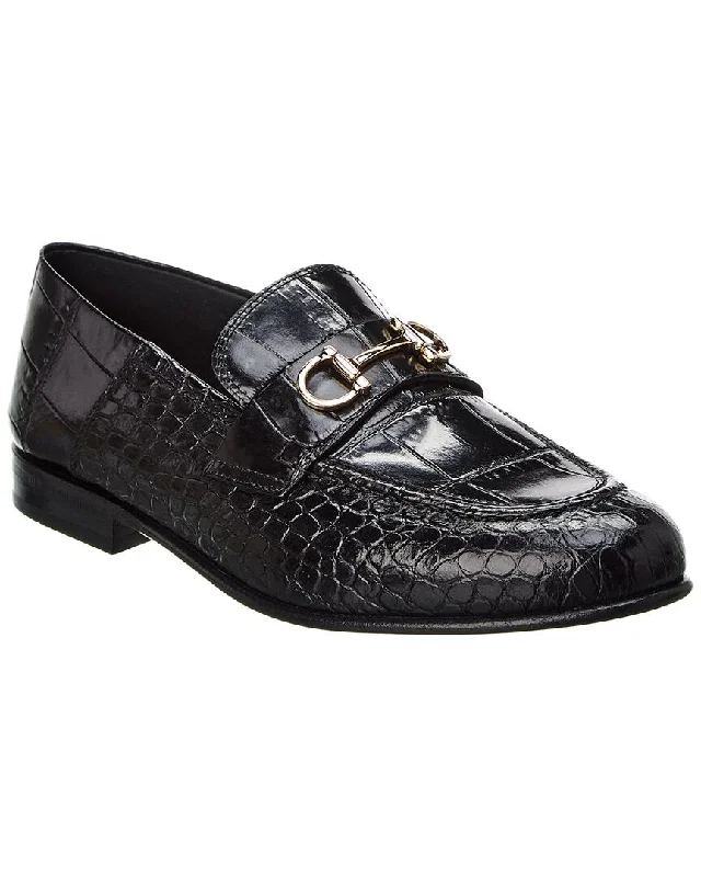 Ferragamo Ottone Croc-Embossed Leather Loafer