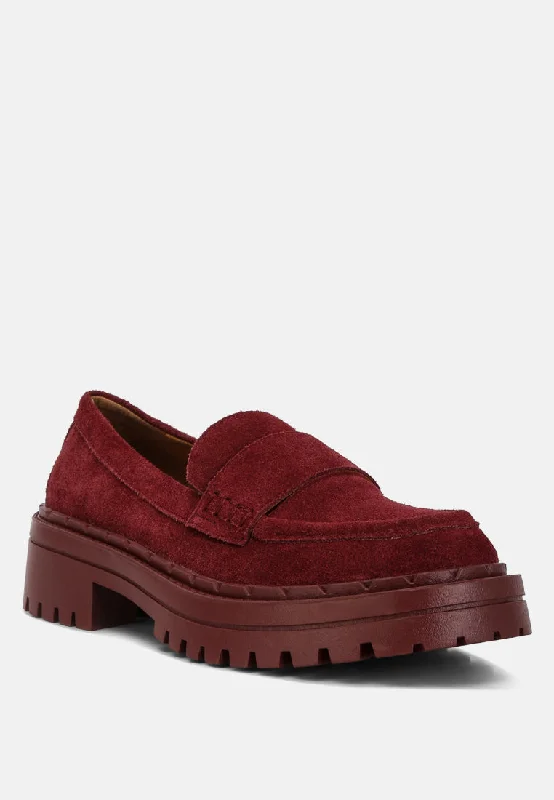 Honora Suede Chunky Loafers In Burgundy