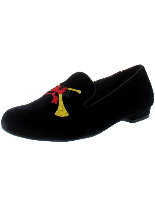 Womens Embroidered Slip On Smoking Loafers