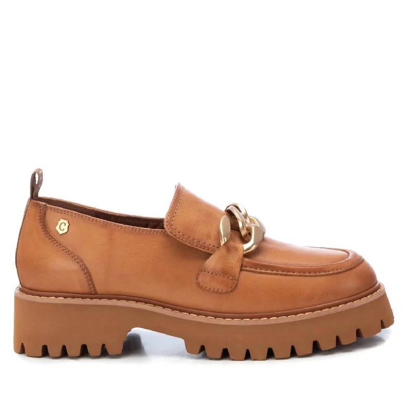 Women's Leather Moccasins In Camel