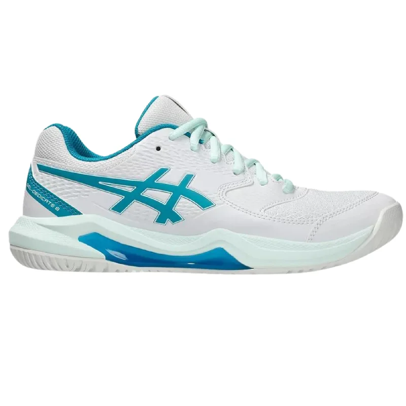 Asics Gel Dedicate 8 Womens Tennis Shoes - White/Teal Blue