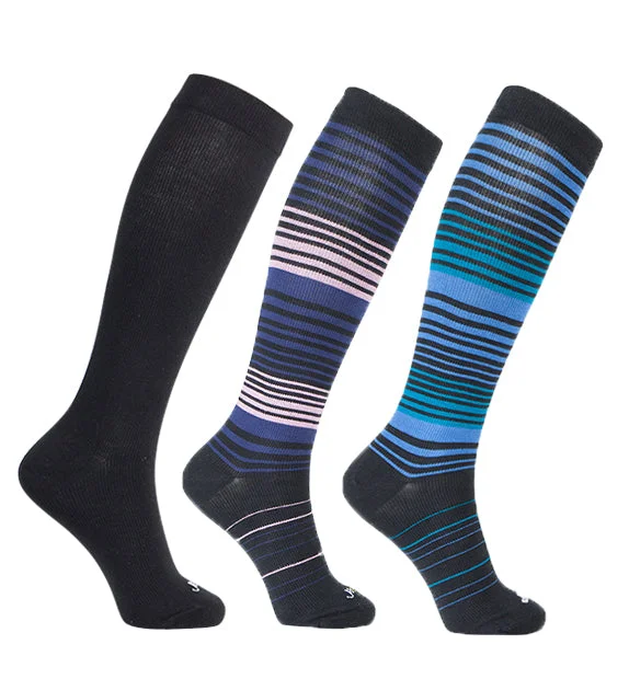 Cotton Everyday Compression Socks (15-20mmHg) - Stripes - 3 Pack