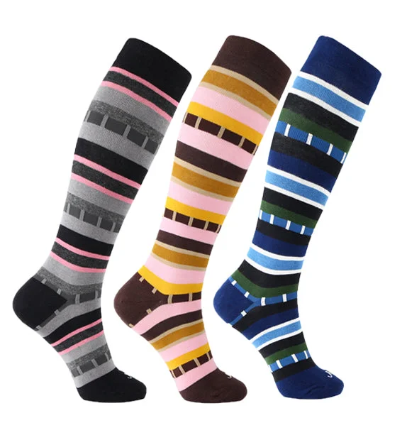 Cotton Everyday Compression Socks (15-20mmHg) - Textured Stripe - 3 Pack