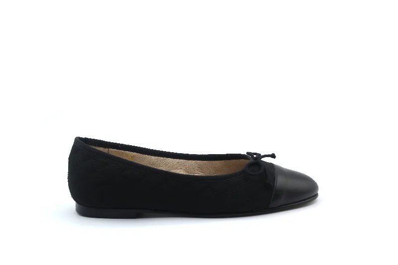 Valencia Black Quilted Cap Toe Ballet Flat