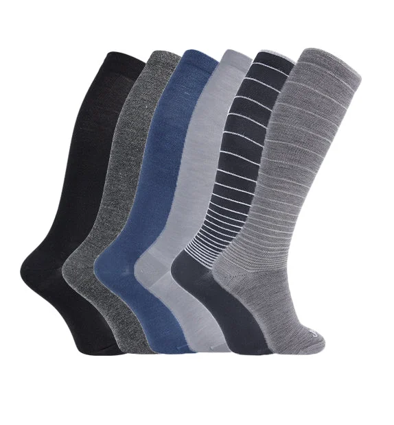 Lightweight Merino Wool Everyday Compression Socks (15-20mmHg) - Stripes - 6 Pack