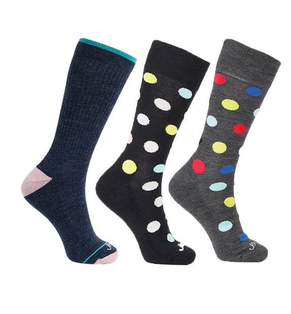 76% Rich Merino Wool Everyday Crew Socks-Dots - 3 Pack