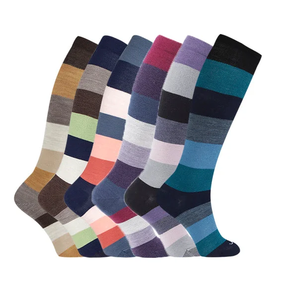 75% Rich Merino Wool Everyday Compression Socks (15-20mmHg) - Colorblock -6 Pack