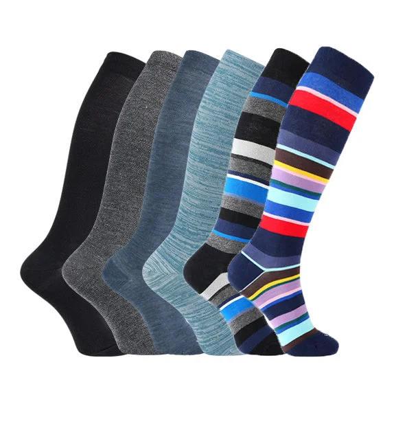 80% Rich Merino Wool Everyday Compression Socks (15-20mmHg) - Multistripes- 6 -Pack