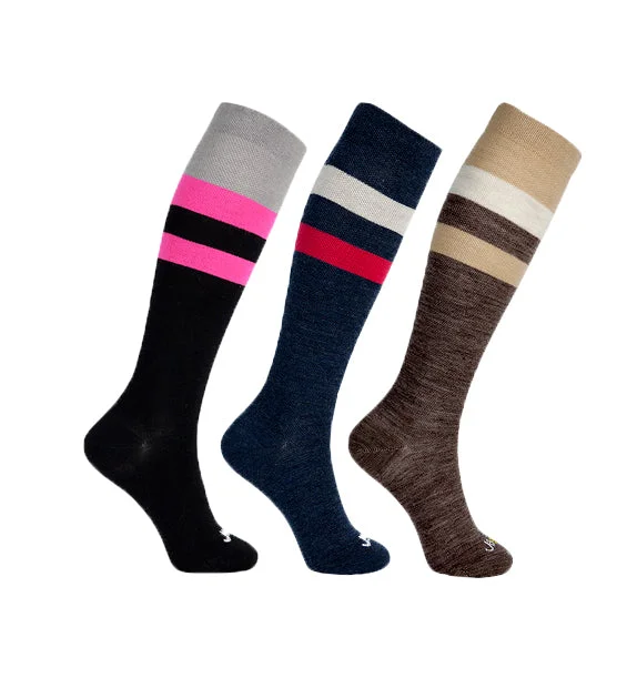 80% Rich Merino Wool Everyday Compression Socks (15-20mmHg) - Stripes - 3 Pack