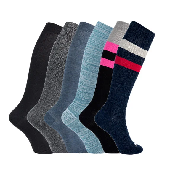 80% Rich Merino Wool Everyday Compression Socks (15-20mmHg) - Stripes - 6 Pack