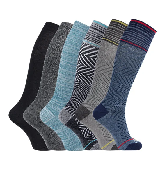 76% Rich Merino Wool Everyday Compression Socks (15-20mmHg) - Zig-Zag- 6 Pack